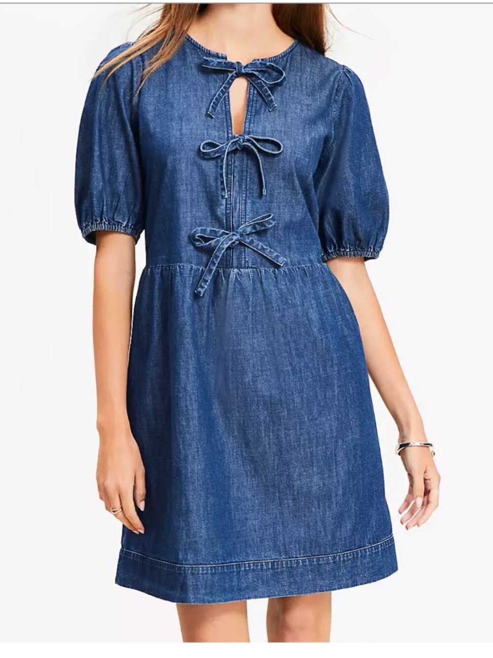 NWT Loft Chambray Bow Mini Pocket Dress
